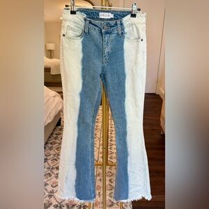 Cello Mid Rise Flare Jeans Two-Tone Boho Frayed Hem Denim - Size 1